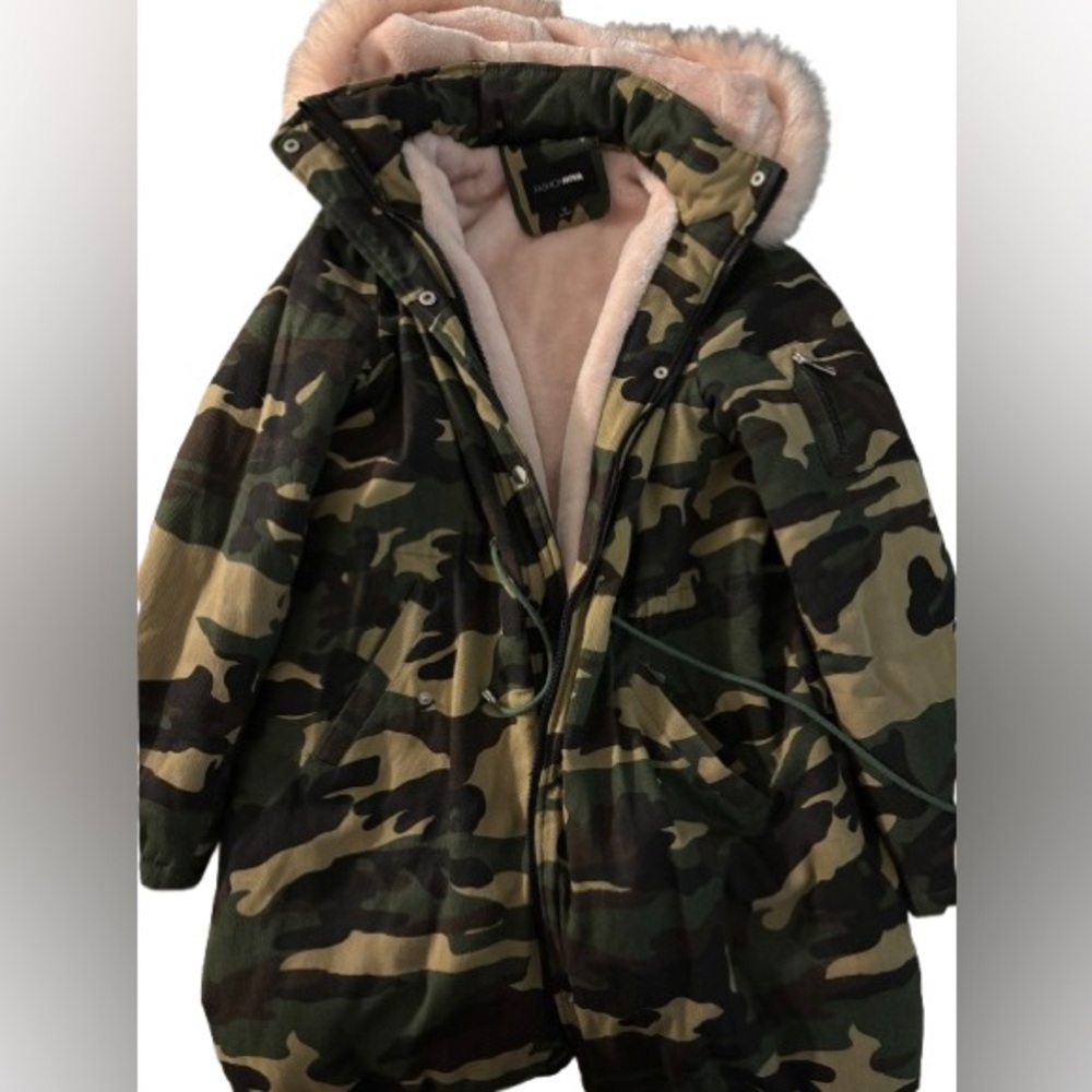 Camouflage Hooded Parka with Fur Trim - Picture 3 of 5